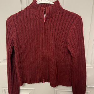 Knit Mix Zip Up Ribbed Cardigan
